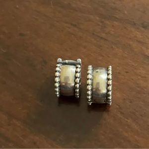 Genuine Pandora Beveled Ribbed Edge Clip Stopper Charm (Set of 2) 925 Ale